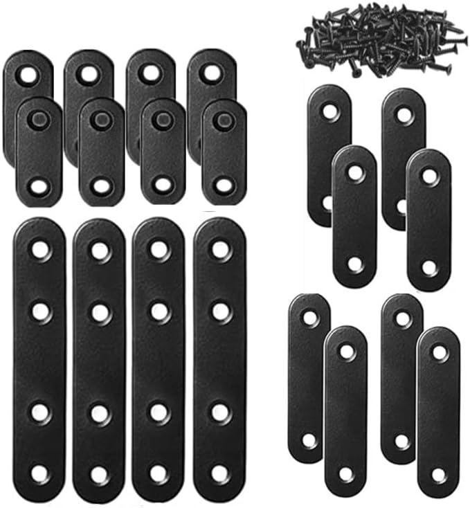 WYSUMMER Black Flat Brace, 20Pcs Metal Mending Brackets Straight Corner Braces With 48Pcs Screws (Black Kit) - Image 1
